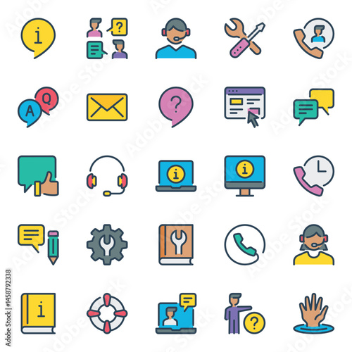 Filled outline icons set for Contact service