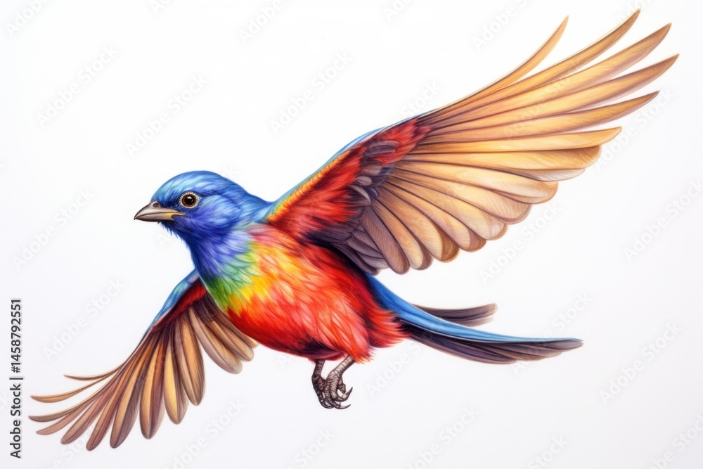 Fototapeta premium Painted bunting flying bird drawing animal.