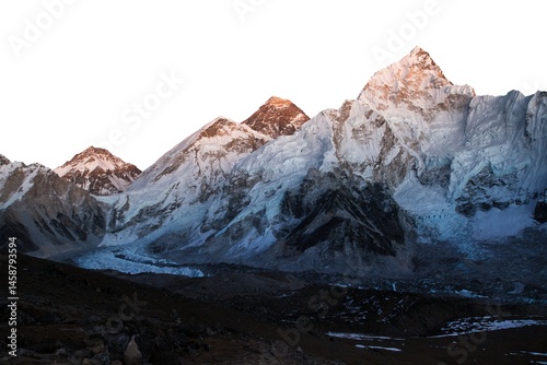 Mount Everest night view isolated on white sky