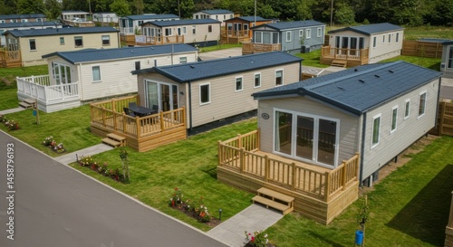 Aerial View of Modern Mobile Homes in a Holiday Park