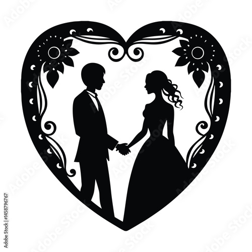 couple holding hands heart shaped vector art silhouette 