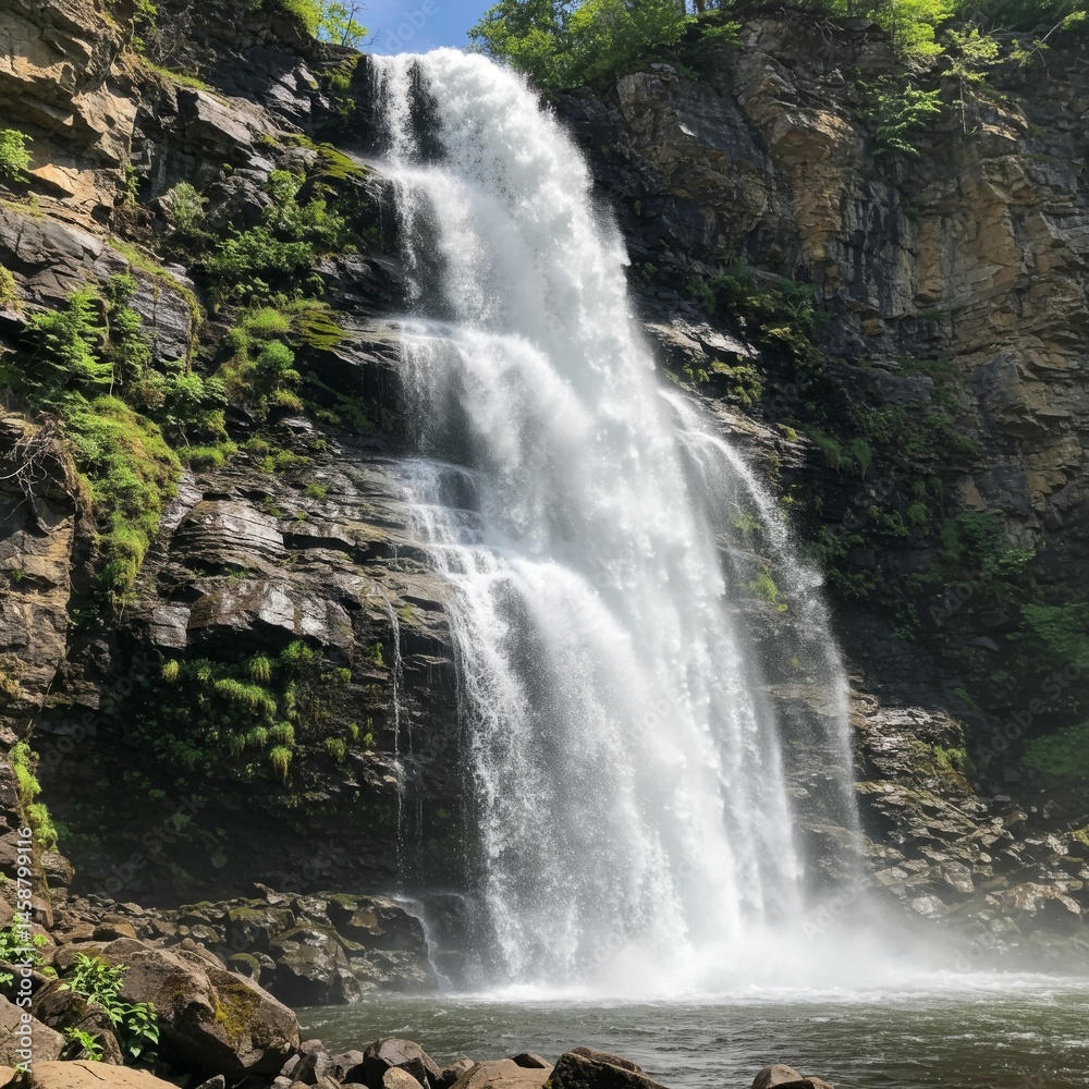 Obraz premium Majestic Waterfall Cascading Down Rocky Cliff