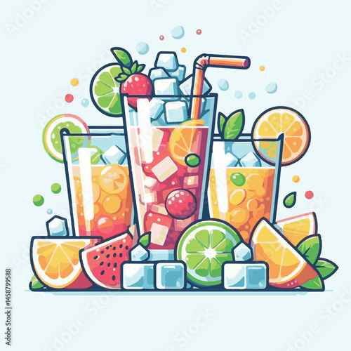drink, cocktail, fruit, fresh, glass, alcohol, beverage, summer, ice, cold, bar, tropical, party, juice, background, food, isolated, citrus, liquid, refreshment, sweet, design, illustration, mint, gin