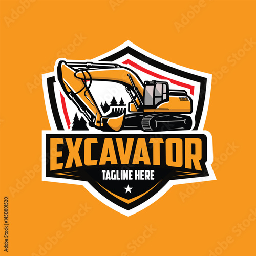 Excavator emblem logo vector art illustration. Best for construction and earth moving related industry