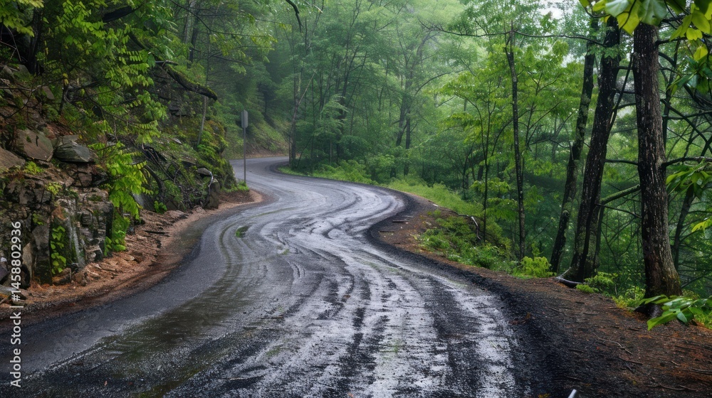 Fototapeta premium A winding road curved with trees in the background