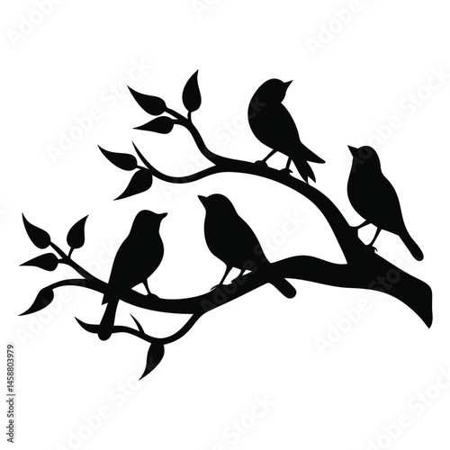 Birds on Branch Silhouette Art 