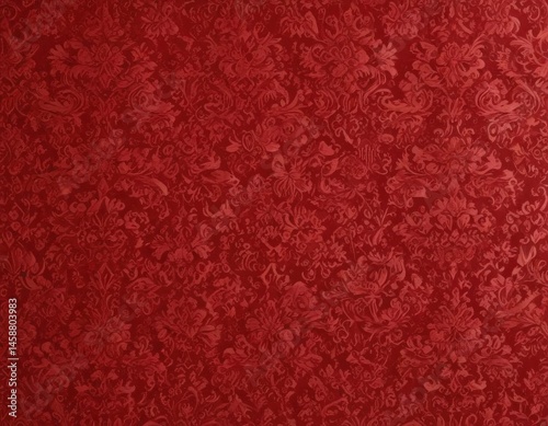 Intricate red damask wallpaper, opulent design , pattern, scroll, scarlet