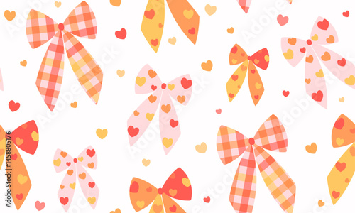 bow seamless patterns, ribbon, gift wrapping paper seamless pattern, Vector graphics. happy birthday, anniversary, party, celebration, fabric, textile, check, heart, colorful