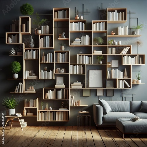 Floating Bookshelf Wall Continuous frameless shelves appear to f