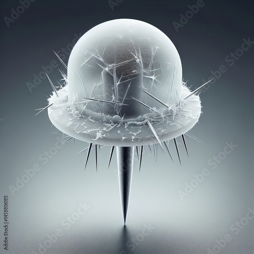 Frosted plastic thumbtack with internal air bubble scratched hea