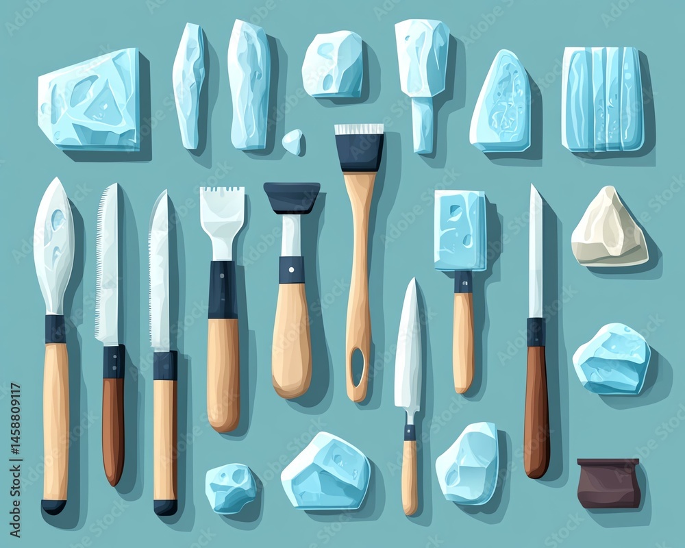 Ice Carving Festival Tools Artistic collection of ice carving tools. Ice Carving Festival Tools Artistic collection of ice carving tools.