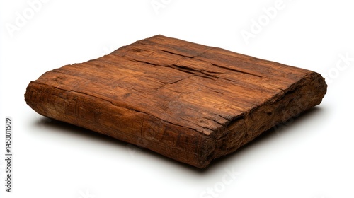 Rough hewn wood block on white background