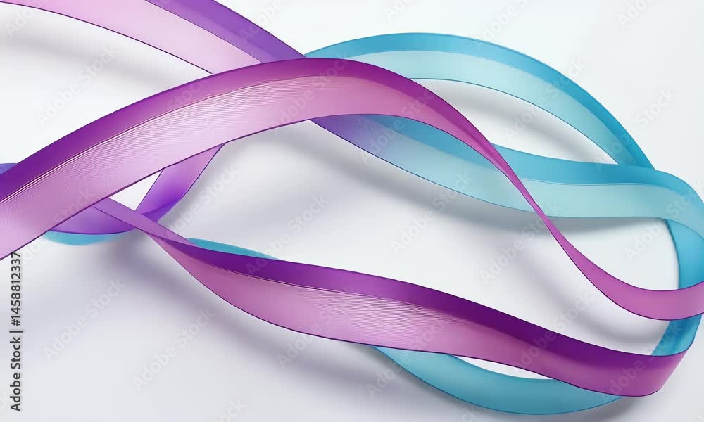 3D render, abstract background with blue and purple lines on a white surface, simple design, elegant curves