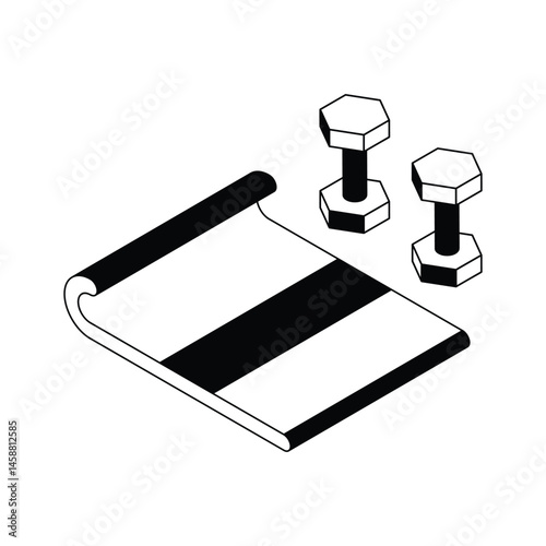 Have a look at this amazing isometric icon of workout mat with dumbbells
