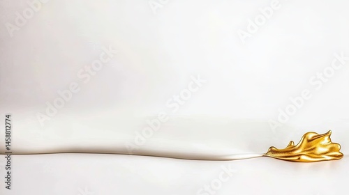 Abstract sculpted liquid form in gold on white background