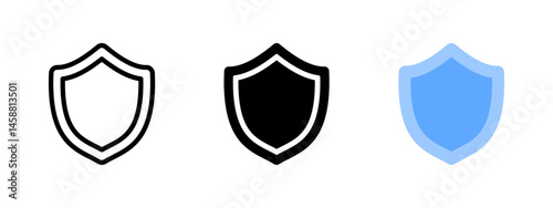 Shield icon. Classic protective badge vector illustration with double border. Security and defense symbol. Privacy guard pictogram for cybersecurity, antivirus software and internet protection design.