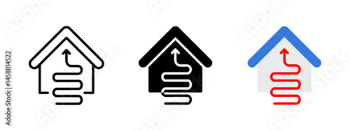 Heating system icon. Warm air circulation inside house vector illustration. Indoor temperature control symbol for home heating, climate regulation and energy efficiency solutions.