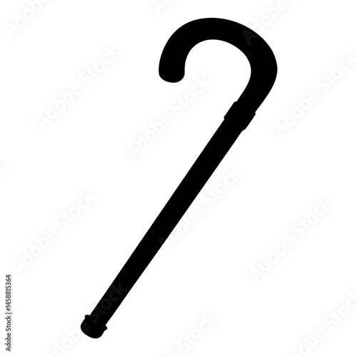 Silhouette of a classic black cane or walking stick for support