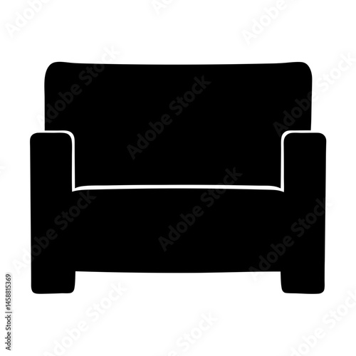 A modern, minimalist black armchair icon, perfect for interior design concepts