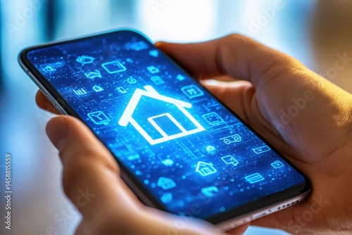 Wallpaper Mural Smartphone displaying a home icon surrounded by digital home-related icons Torontodigital.ca