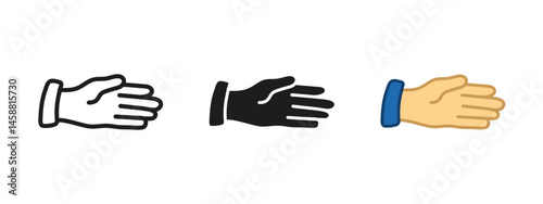 Hand icon. Open palm gesture vector illustration. Symbol of greeting, communication or stop signal. Human body part pictogram for interaction and direction concepts.