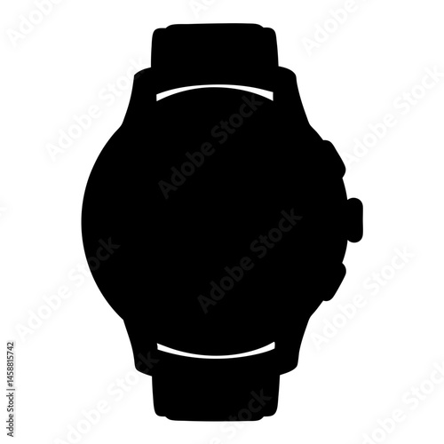 Black silhouette of a modern smartwatch with wristbands and button details