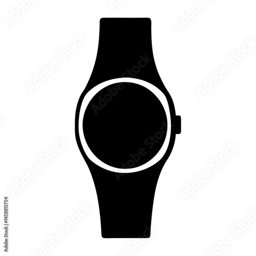 Black silhouette of a modern smartwatch with wristbands and button details