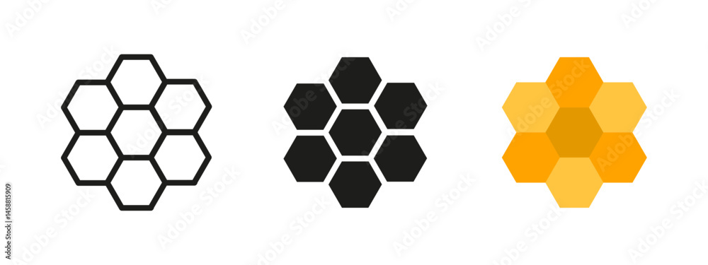 Obraz premium Honeycomb icon. Geometric hexagon structure vector illustration. Beehive pattern symbol representing nature and insect architecture. Organic shape and symmetrical design pictogram.