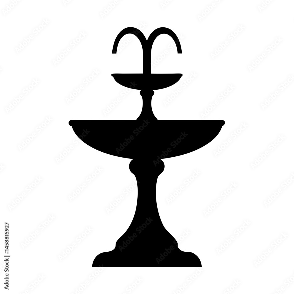 Monochromatic Silhouette of a Classical Tiered Fountain Against White Background Monochromatic Silhouette of a Classical Tiered Fountain Against White Background