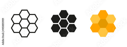 Honeycomb icon. Geometric hexagon structure vector illustration. Beehive pattern symbol representing nature and insect architecture. Organic shape and symmetrical design pictogram.