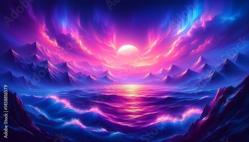 Sky and water both painted in luminous pinks and purples