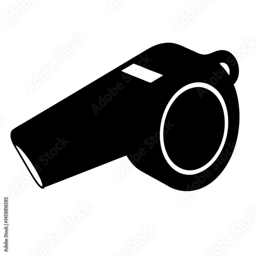 A high contrast silhouette of a black referee or coach whistle