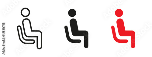 Seat icon. Person sitting in a chair vector illustration. Comfortable passenger pose symbol used in transport signage and waiting areas. Ideal for public transportation, lounges and rest zone.