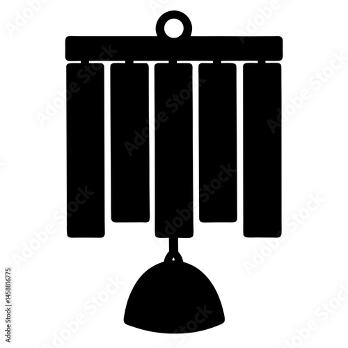 Stylized Black and White Silhouette of a Wind Chime with Multiple Elements