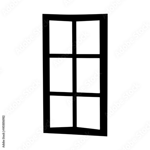 Black and white graphic image of a multi paned window silhouette