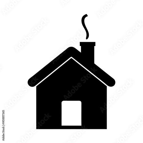 Simple black and white vector of a house with smoke coming out