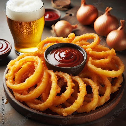 Thick onion slices dipped in a beer batter fried until golden an