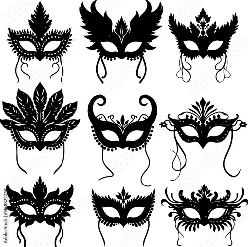 "Elegant Black Silhouette Masquerade Masks Collection"