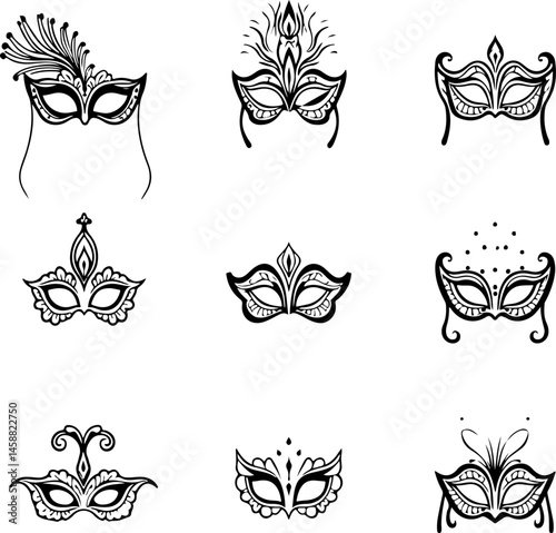 "Elegant Black Silhouette Masquerade Masks Collection"