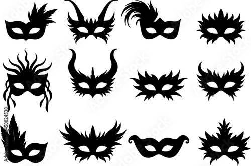 "Elegant Black Silhouette Masquerade Masks Collection"