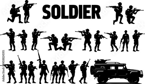 Combat Soldier Silhouette Vector Bundle"