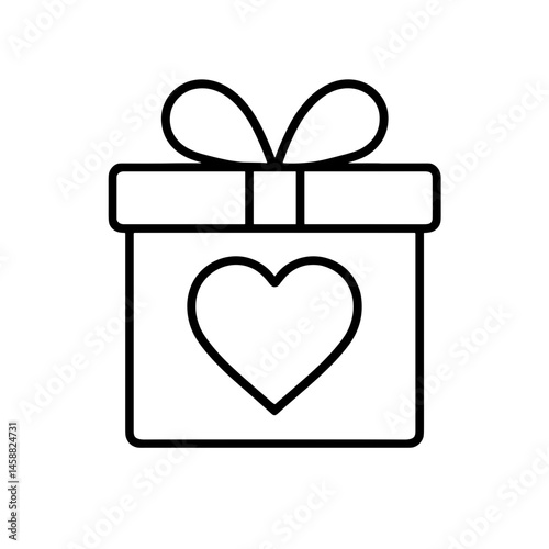 Gift box with heart outline icon for love celebration