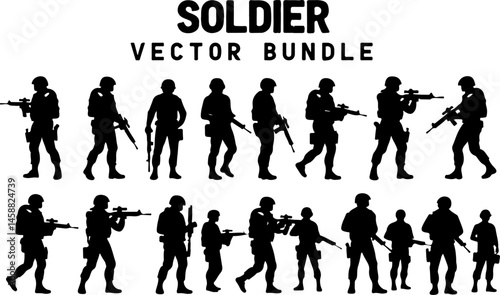 Combat Soldier Silhouette Vector Bundle"