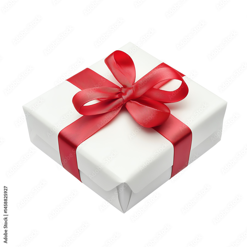 Obraz premium Gift box with red ribbon, white isolate background