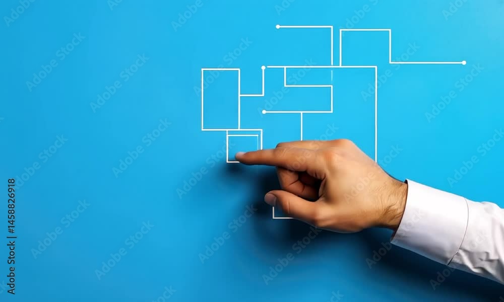 Business hand pointing to schematic decision tree flowchart animation ...