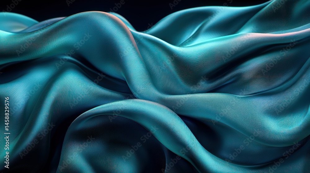 Obraz premium Wavy iridescent fabric with teal and blue shimmer