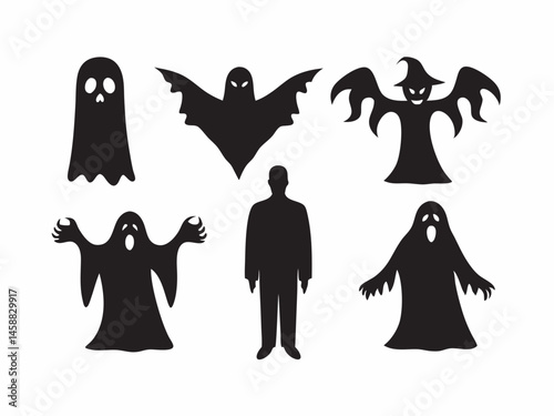 Spooky Halloween Ghost Silhouettes A Collection of Creepy Black Figures Perfect for Party Decorations or Digital Designs