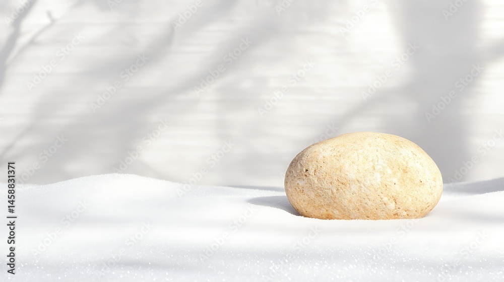 Single Pale Boulder Resting on a Snow Patch Under a Pale Sky Single Pale Boulder Resting on a Snow Patch Under a Pale Sky