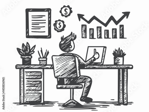  full-shot of a a person sitting in a modern workspace using a tablet and stylus,3