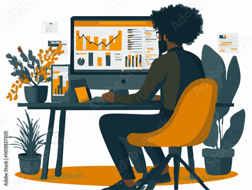  full-shot of a a person updating financial software typing code on a computer,3
